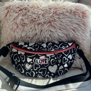 Brighton Black and White Heart Belt Bag with Red Zipper